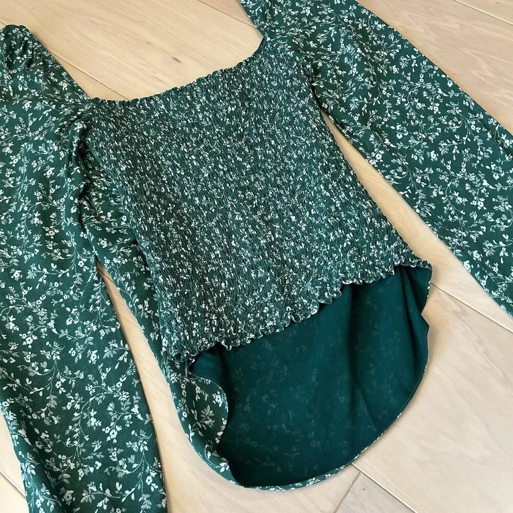 Reformation Pinto Top Green Floral Long Sleeve Women’s 8